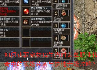 如何获取宠物12生肖时装单职业传奇中的顶级装备与快速升级攻略? 如何获取宠物12生肖时装单职业传奇中的顶级装备与快速升级攻略?